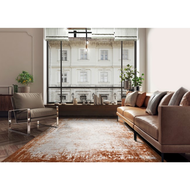 Large Distressed Terracotta Rug - 290 x 200 cm - Border - Kuza