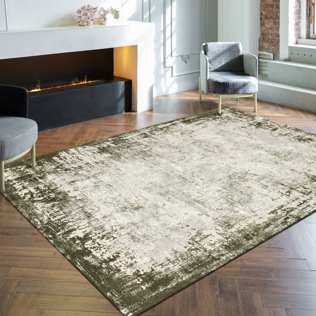 Large Distressed Green Rug - 290 x 200 cm - Border - Kuza