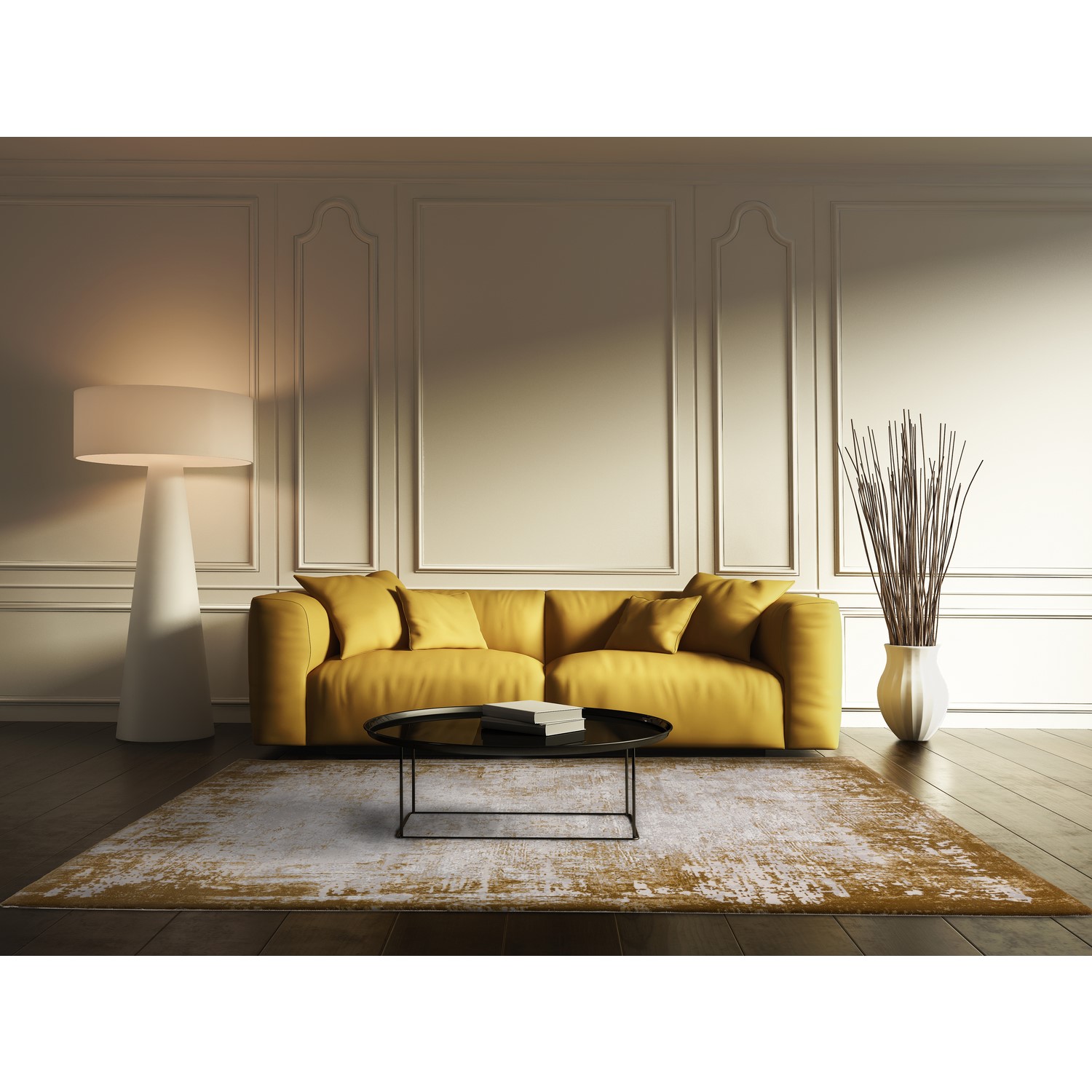 Distressed Gold Rug - 230 x 160 cm - Border - Kuza - Furniture123