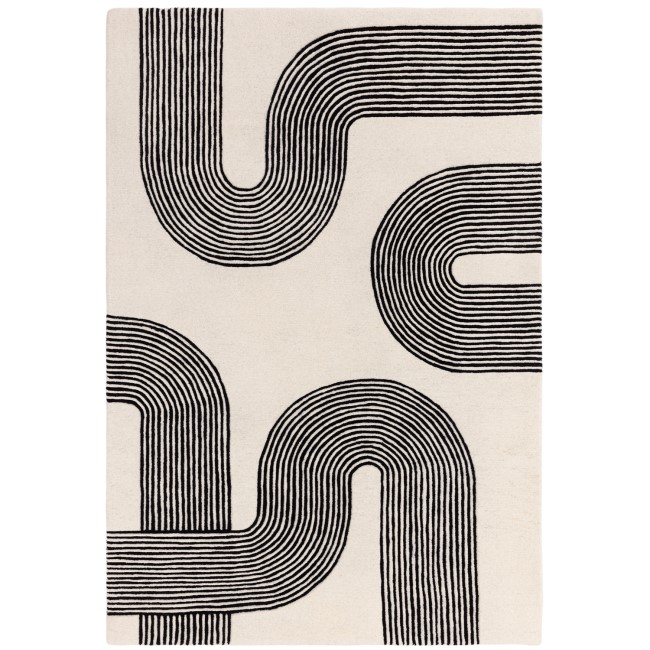 Large Retro Geometric Black & Cream Rug with Abstract Lines - 300 x 200 cm - Arches - Matrix