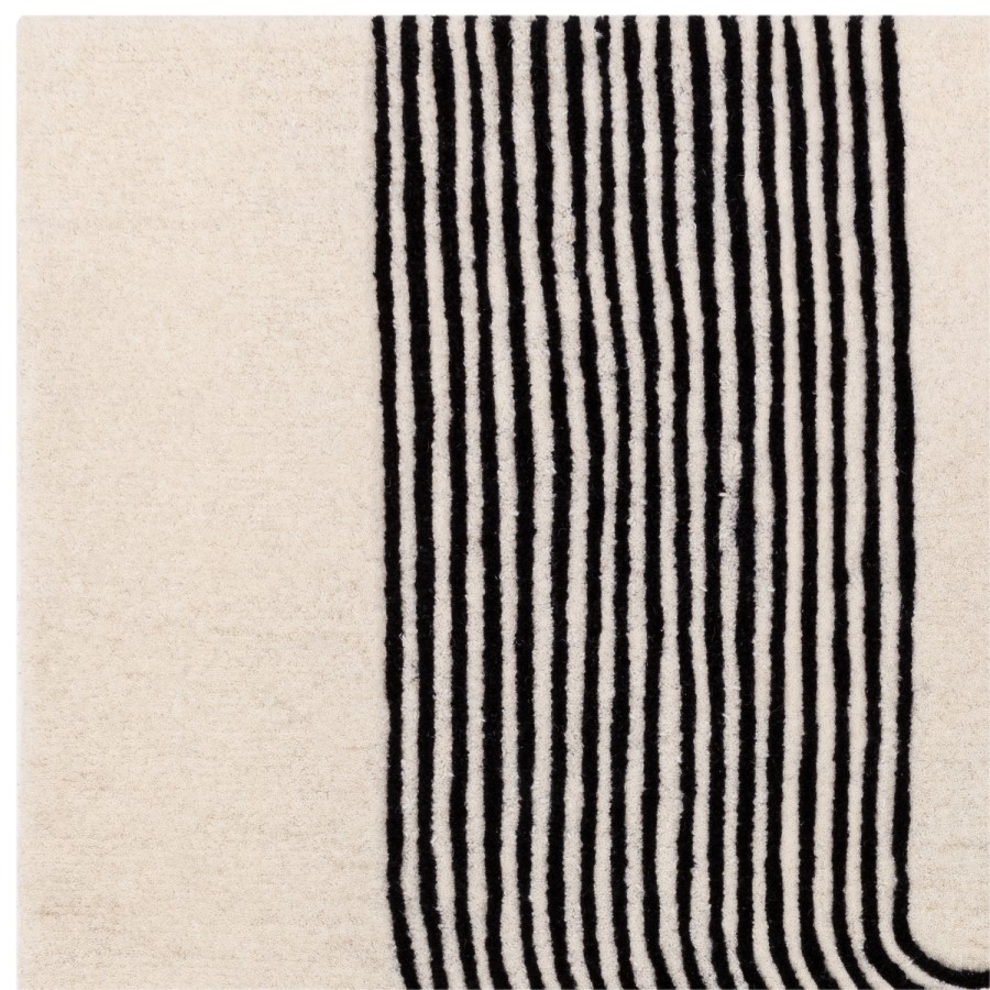 Thick Line Rug Retro Black & Cream Rug with Abstract Lines - 170 x 120 cm - Arches ...
