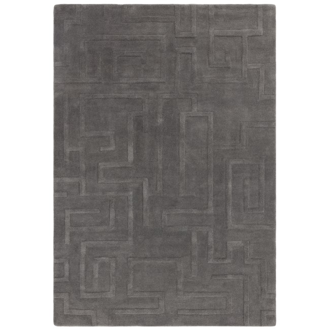 Large Hand Carved Geometric Charcoal Rug - 290 x 200 cm - Maze