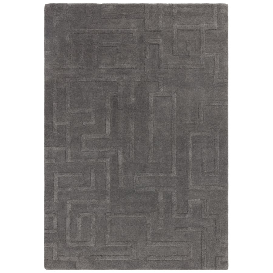 Hand Carved Geometric Charcoal Rug - 230 x 160 cm - Maze