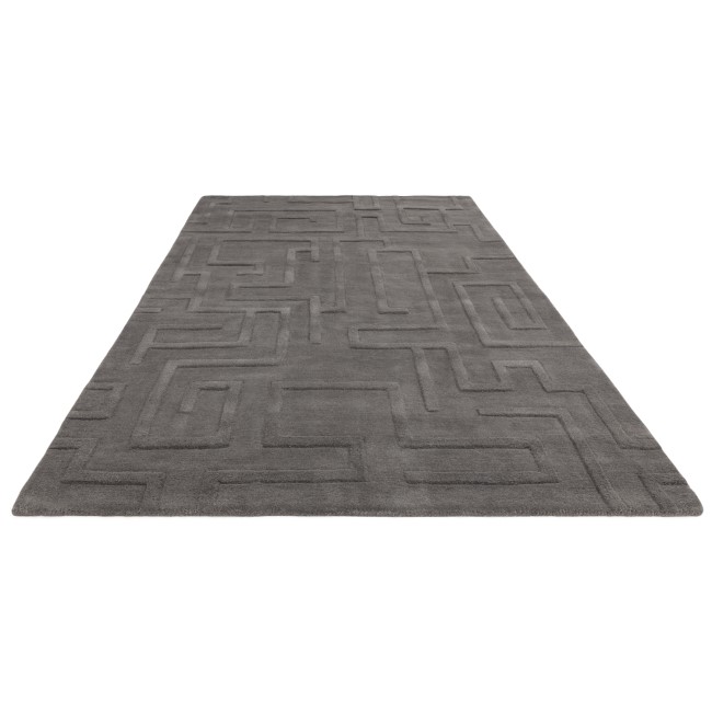 Large Hand Carved Geometric Charcoal Rug - 290 x 200 cm - Maze