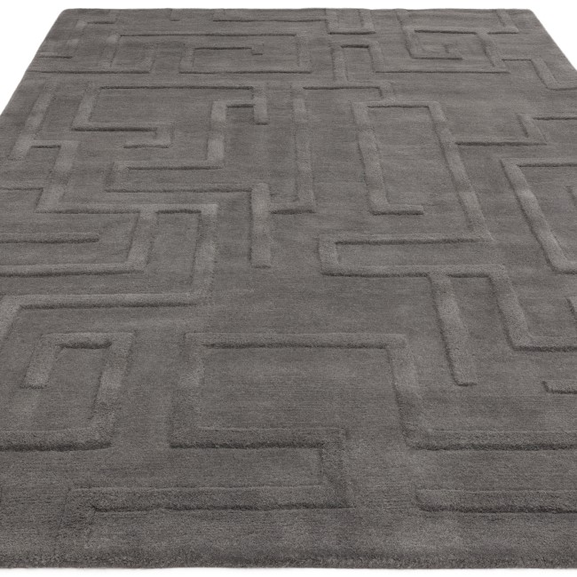 Large Hand Carved Geometric Charcoal Rug - 290 x 200 cm - Maze