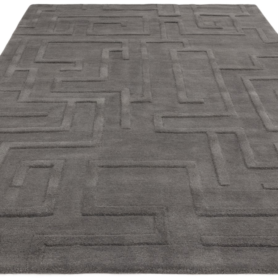 Hand Carved Geometric Charcoal Rug - 230 x 160 cm - Maze