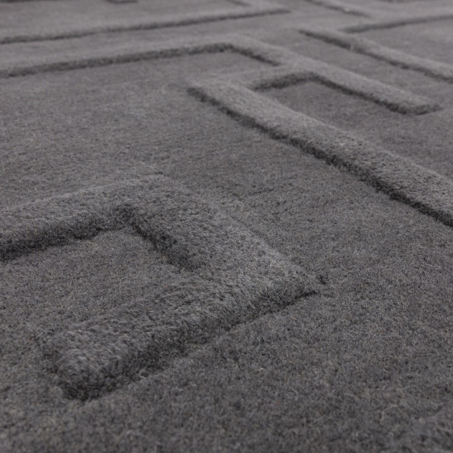 Hand Carved Geometric Charcoal Rug - 230 x 160 cm - Maze