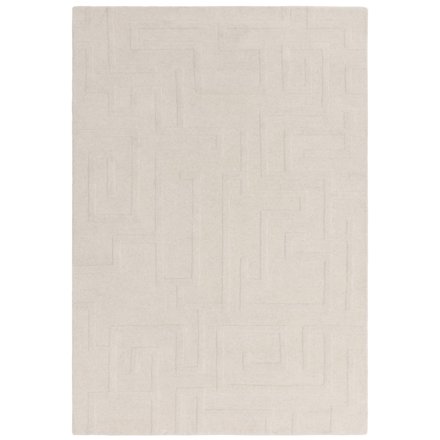 170cm Rug Hand Carved Geometric Cream Rug - 170 x 120 cm - Maze - Furniture123