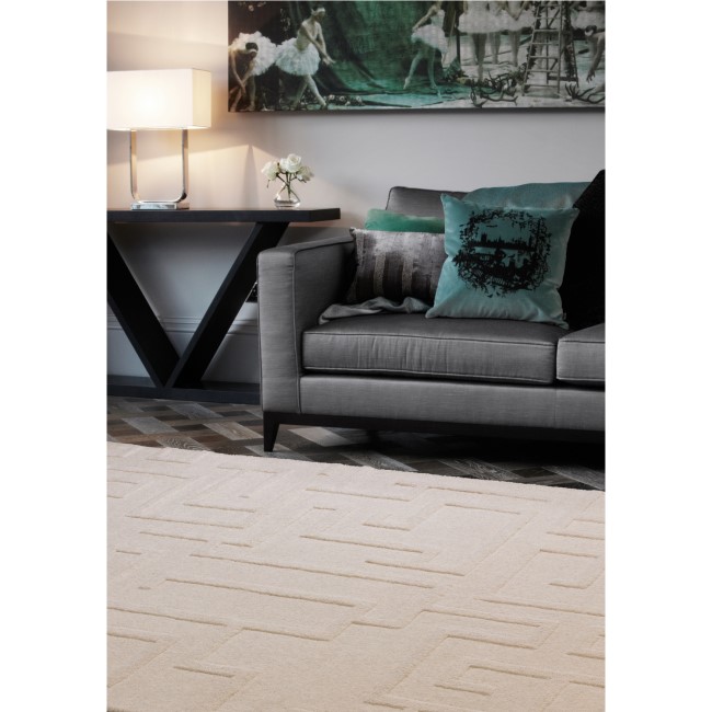 Hand Carved Geometric Cream Rug - 170 x 120 cm - Maze