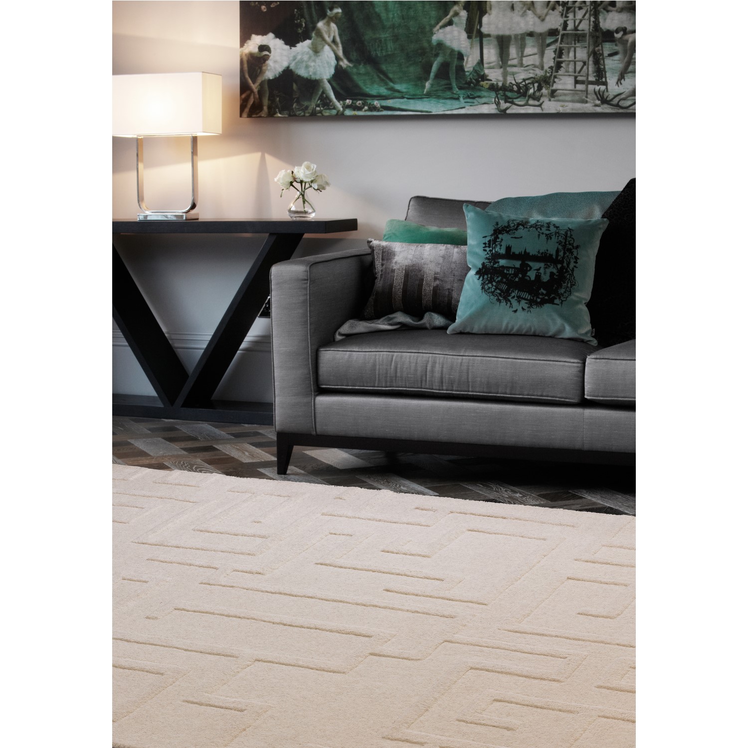 Diagonal Pattern Cream Rug Hand Carved Geometric Cream Rug - 170 x 120 cm - Maze - Furniture123