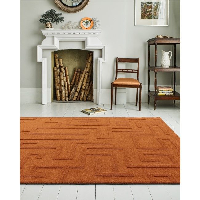 Hand Carved Geometric Rust Rug - 230 x 160 cm - Maze