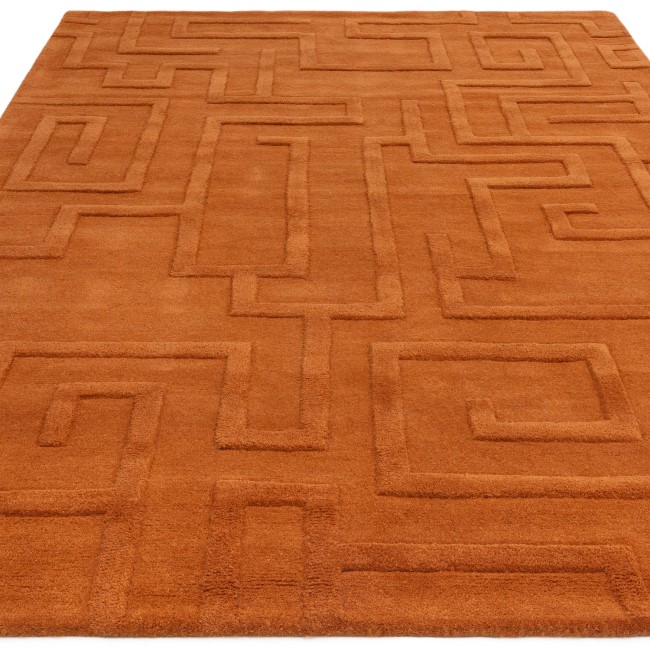 Hand Carved Geometric Rust Rug - 230 x 160 cm - Maze