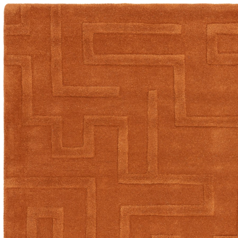 Hand Carved Geometric Rust Rug - 230 x 160 cm - Maze