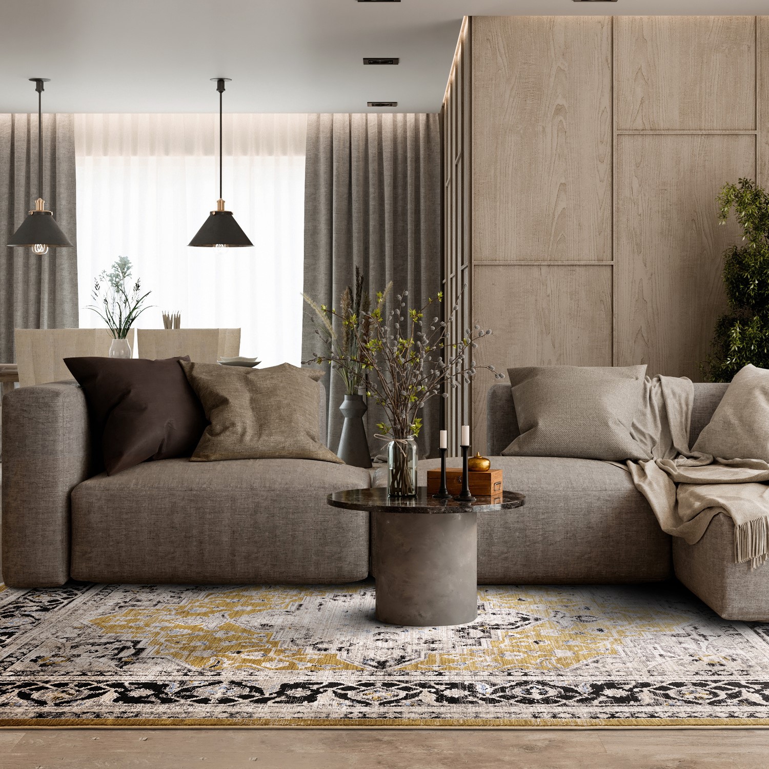 Distressed Persian Gold Rug - 240 x 160 cm - Medallion - Sovereign ...
