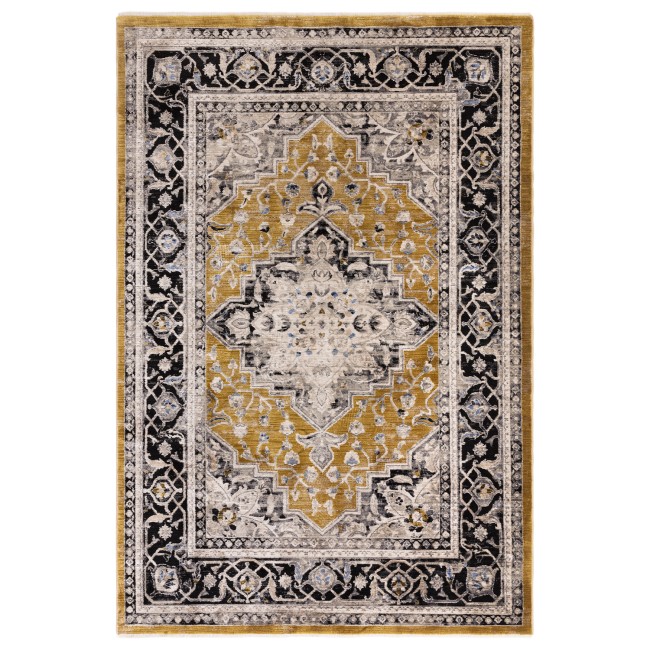 Large Distressed Persian Gold Rug - 290 x 200 cm - Medallion - Sovereign