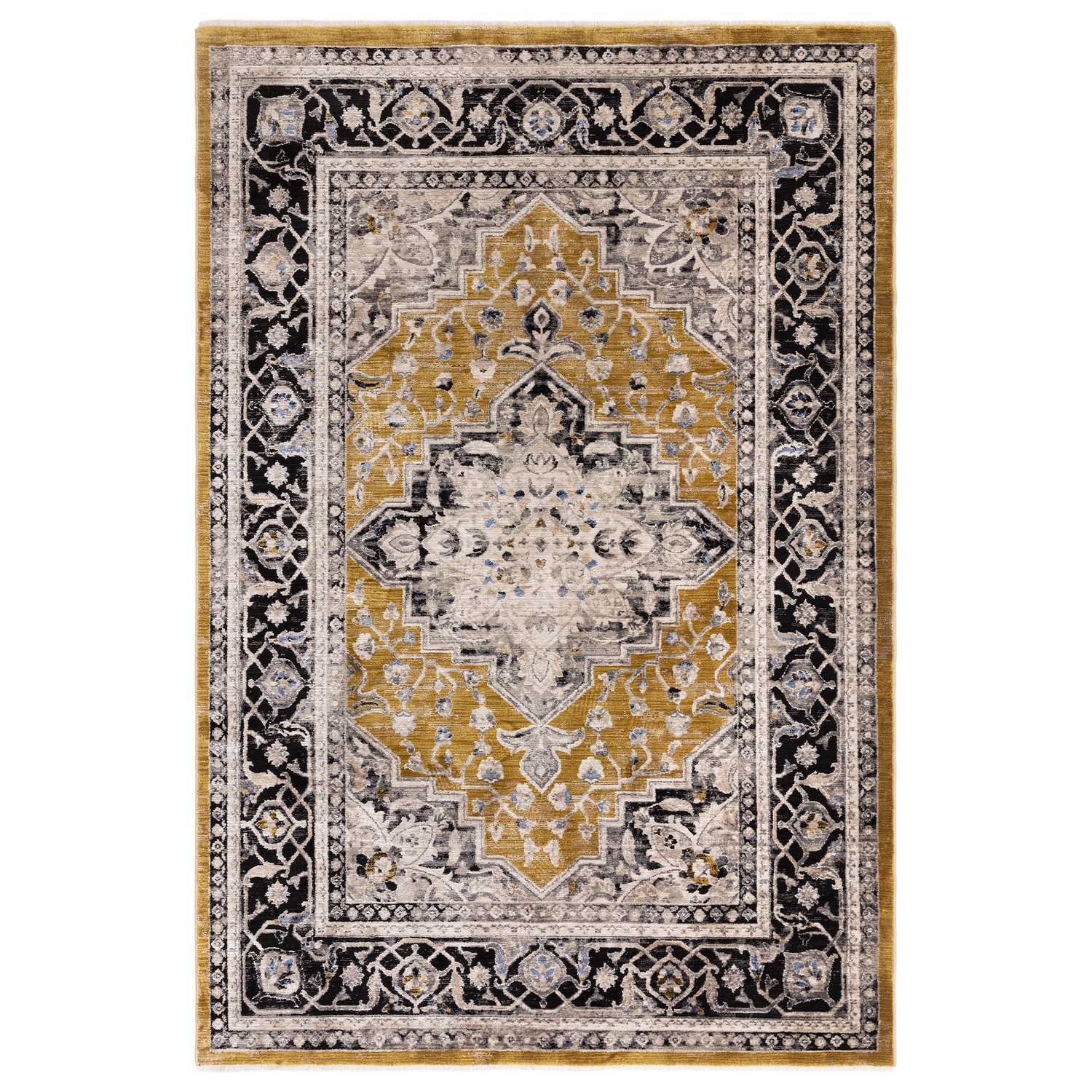 Asiatic Carpets Ltd. Yellow Large Distressed Persian Gold Rug - 290 X 200 Cm - Medallion - Sovereign