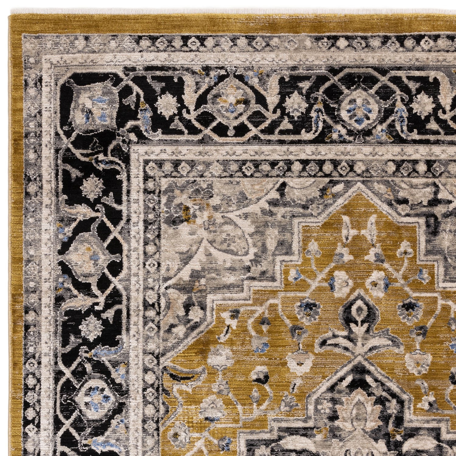 Large Distressed Persian Gold Rug - 290 x 200 cm - Medallion ...