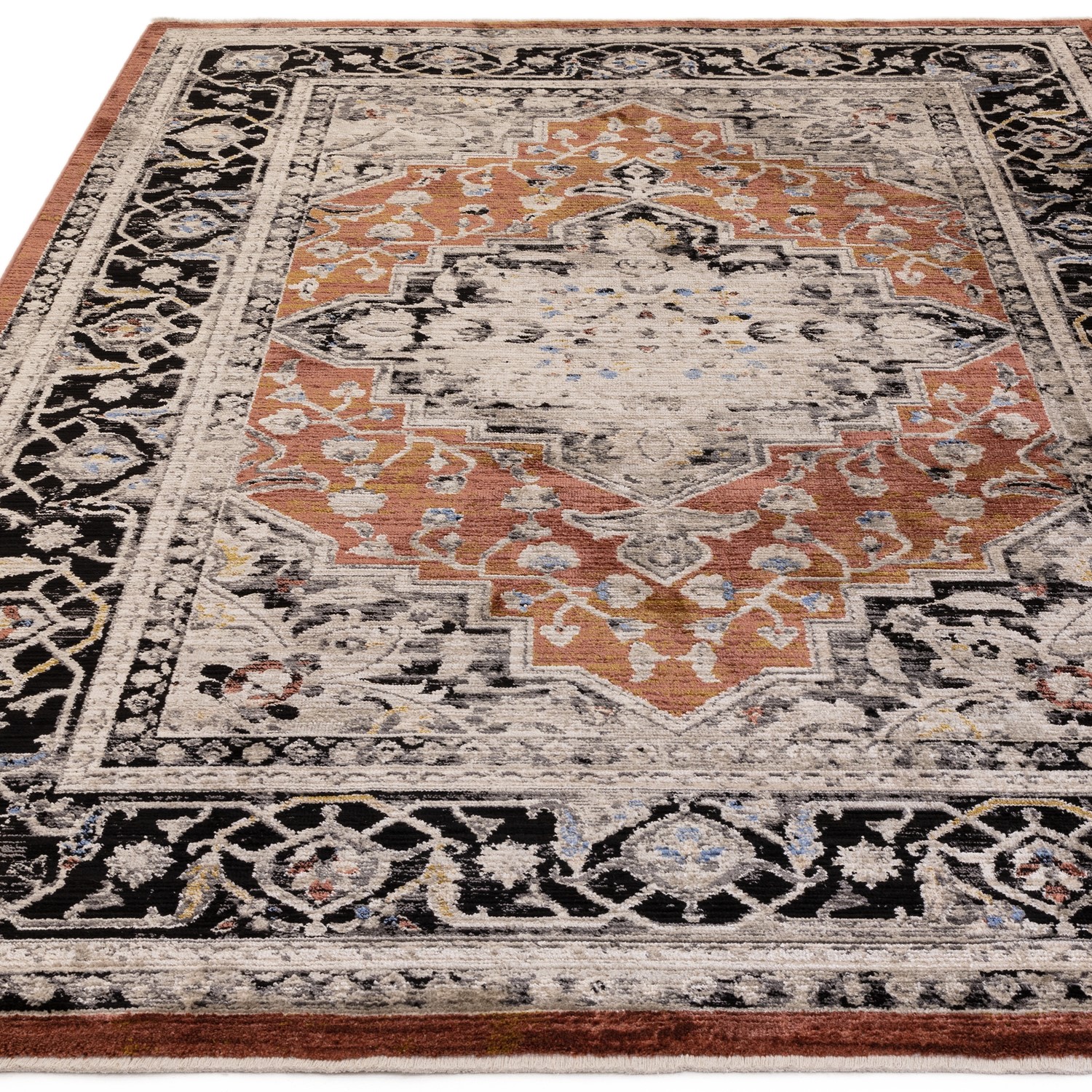 Distressed Persian Terracotta Rug - 240 x 160 cm - Medallion ...