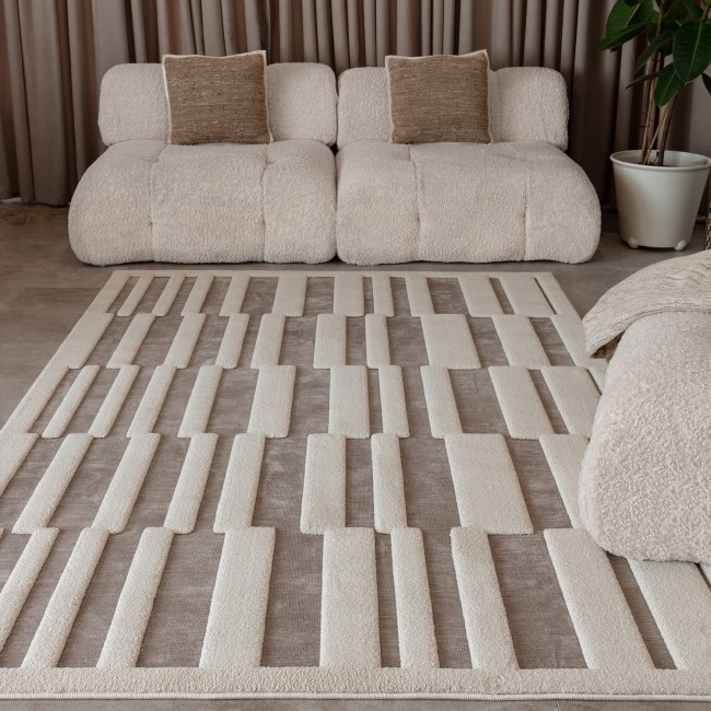 Large Geometric Beige Rug - 290 x 200 cm - Tile - Valley