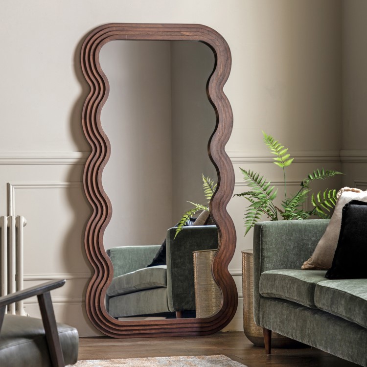 Large Wavy Brown Wood Mirror - Hasker - Caspian House