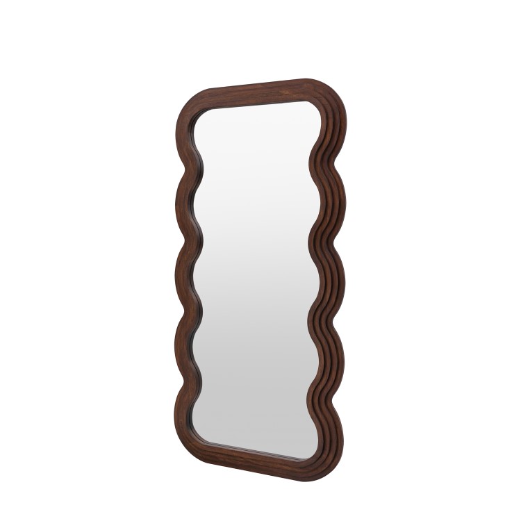 Large Wavy Brown Wood Mirror - Hasker - Caspian House