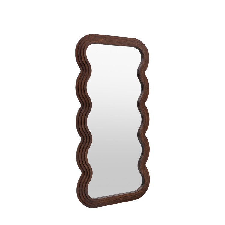 Large Wavy Brown Wood Mirror - Hasker - Caspian House