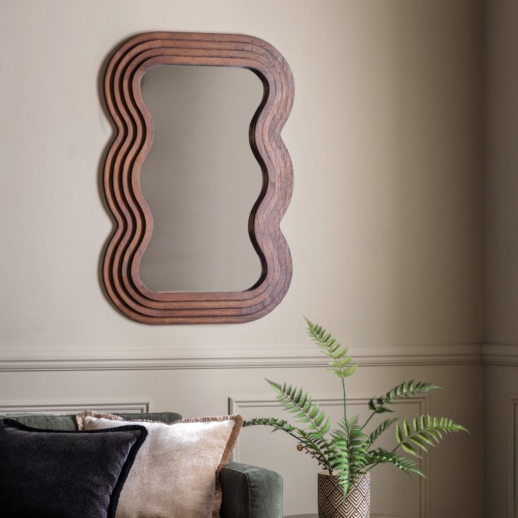 Small Wavy Brown Wood Mirror - Hasker - Caspian House