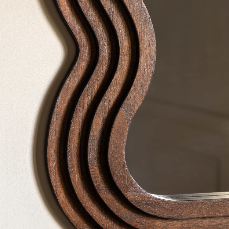 Small Wavy Brown Wood Mirror - Hasker - Caspian House