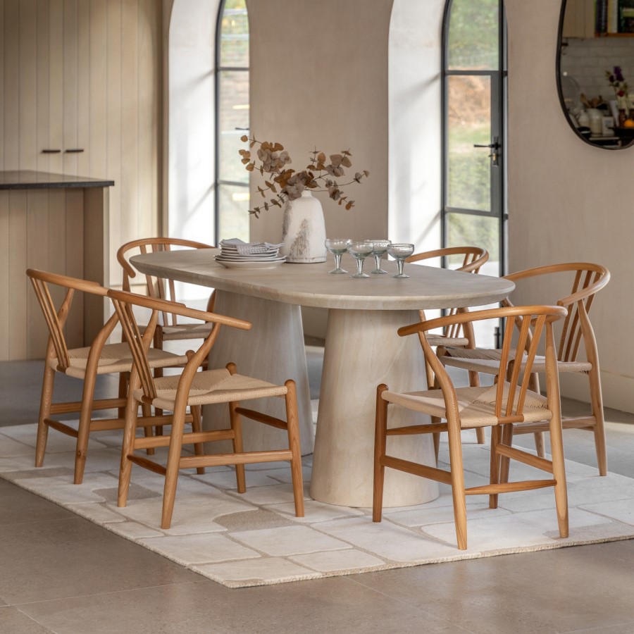 Travertine Oval Dining Table - Seats 6 - Pedra - Caspan House