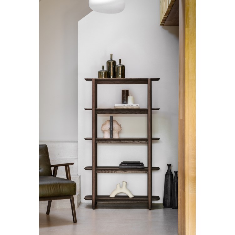 Tall Smoked Oak Bookcase- Siya - Caspian House