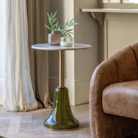 Round Marble and Green Glass Base Side Table - Bilbao - Caspian House Round Marble and Green Glass Base Side Table - Bilbao - Caspian House