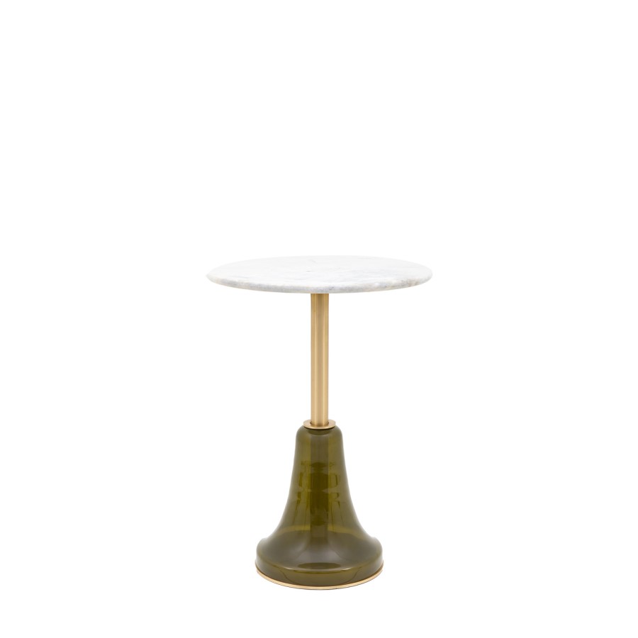 Round Marble and Green Glass Base Side Table - Bilbao - Caspian House