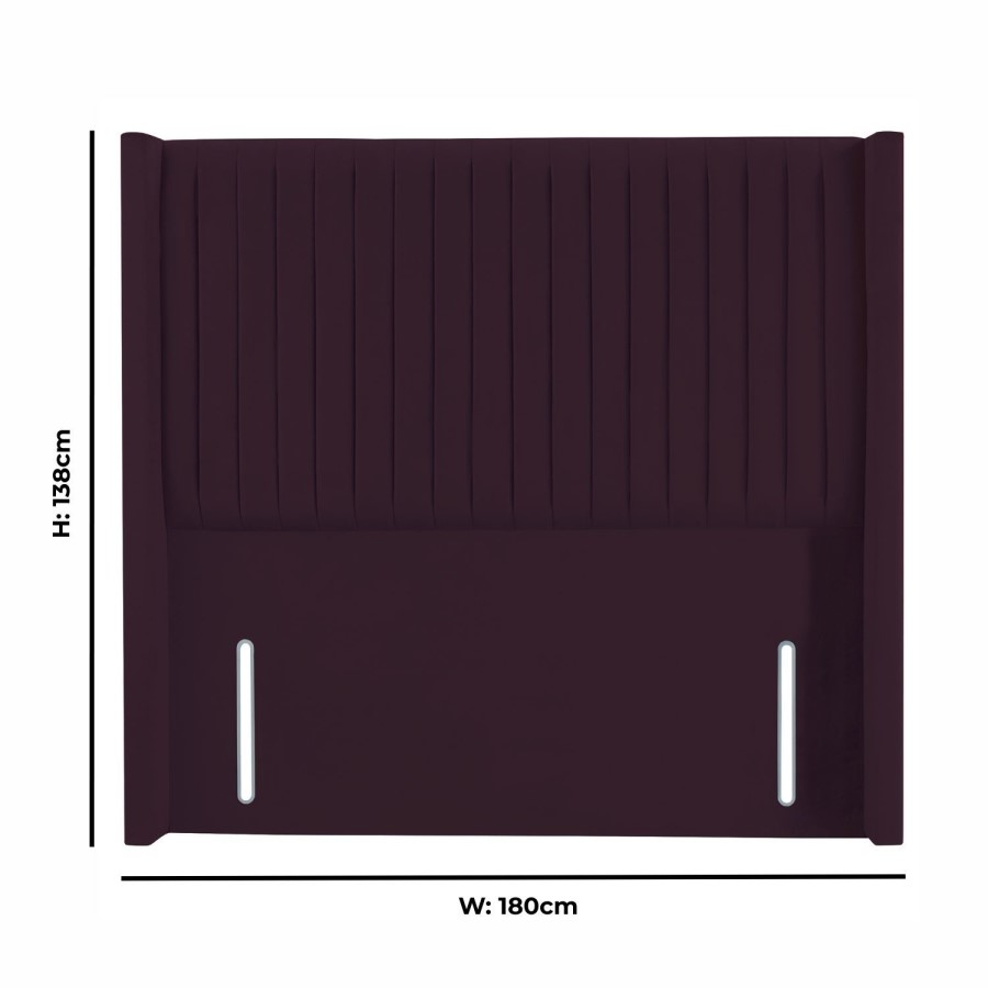 Burgundy Velvet Super King Winged Pleat Headboard - Langston