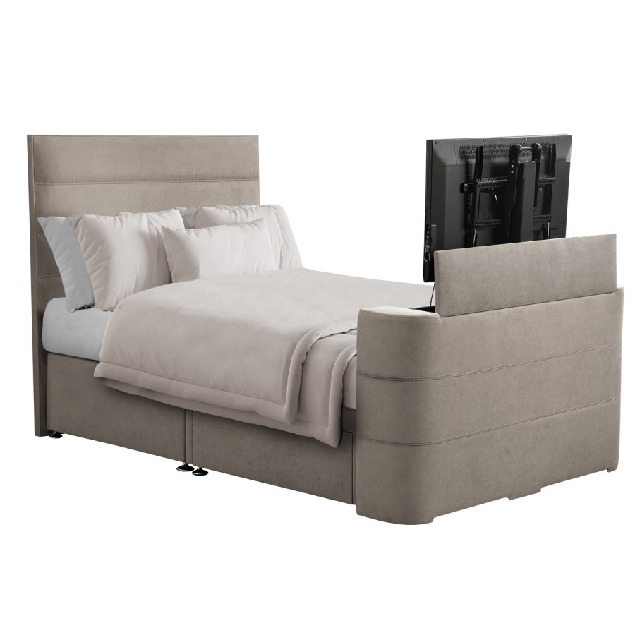 Beige Fabric Double TV bed with Storage - Jackson
