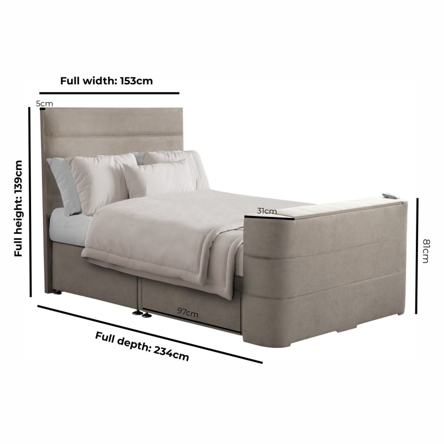 Beige Fabric King Size TV bed with Storage - Jackson