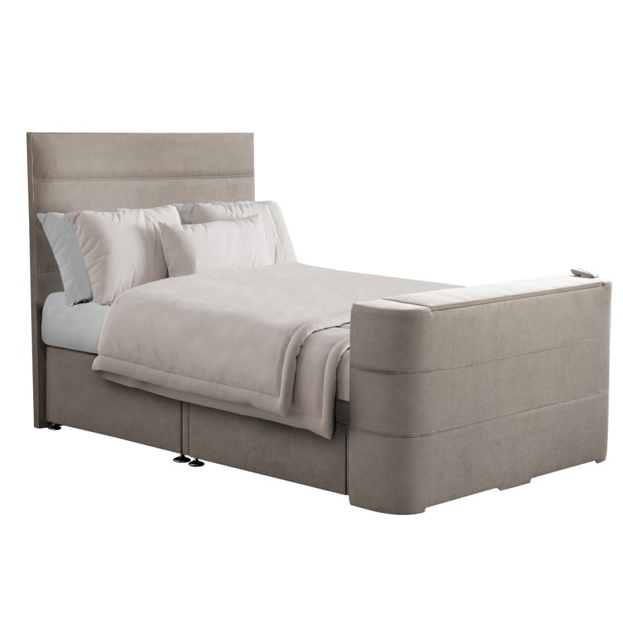 Beige Fabric King Size TV bed with Storage - Jackson