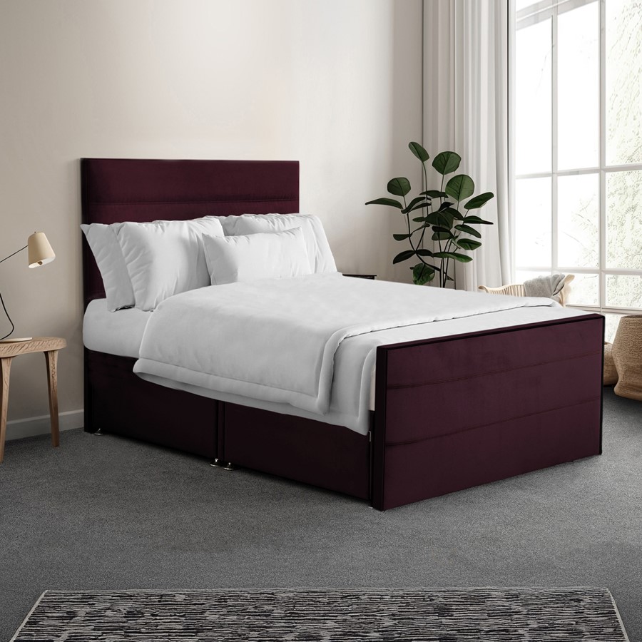 Burgundy Velvet Double Hybrid TV Bed Frame with Storage - Jackson