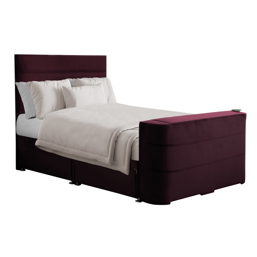 Burgundy Velvet Double Hybrid TV Bed Frame with Storage - Jackson