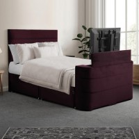 Burgundy Velvet King Size Hybrid TV Bed Frame with Storage - Jackson