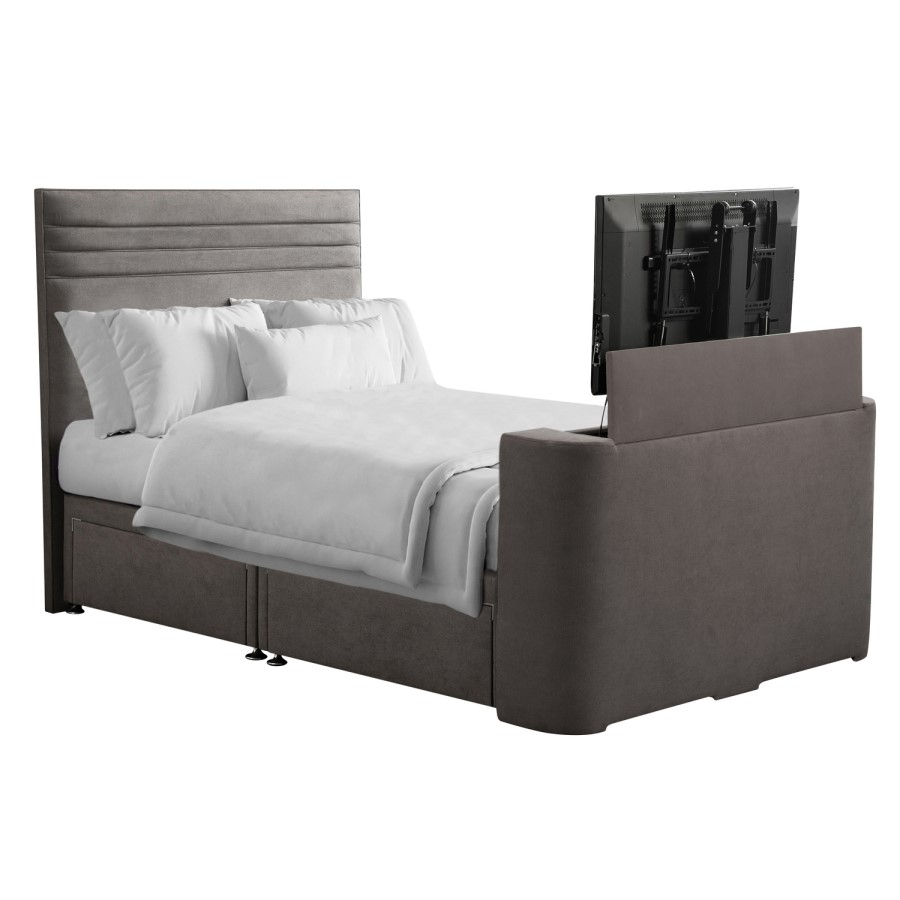 Grey Fabric Double Hybrid TV Bed Frame with Storage - Chic