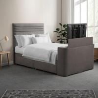 Grey Fabric King Size Hybrid TV Bed Frame with Storage - Chic