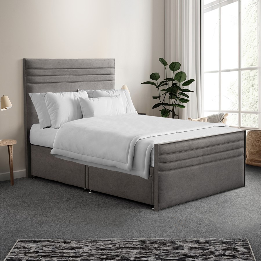 Grey Fabric King Size Hybrid TV Bed Frame with Storage - Chic