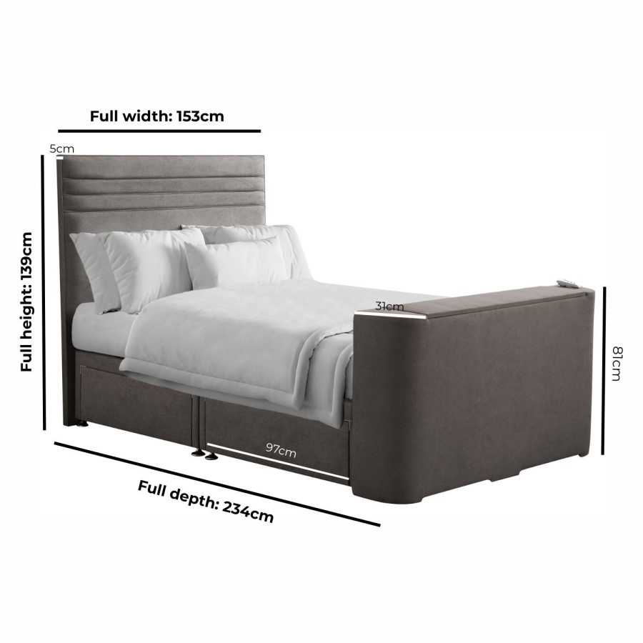 Grey Fabric King Size Hybrid TV Bed Frame with Storage - Chic