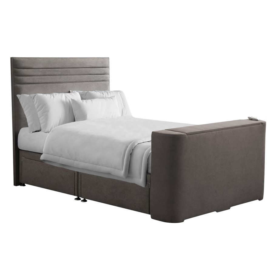 Grey Fabric King Size Hybrid TV Bed Frame with Storage - Chic