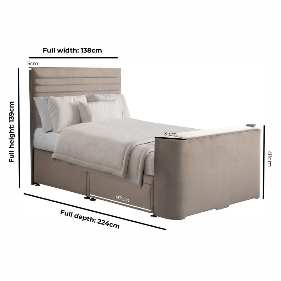 Mink Velvet Double Hybrid TV Bed Frame with Storage - Chic