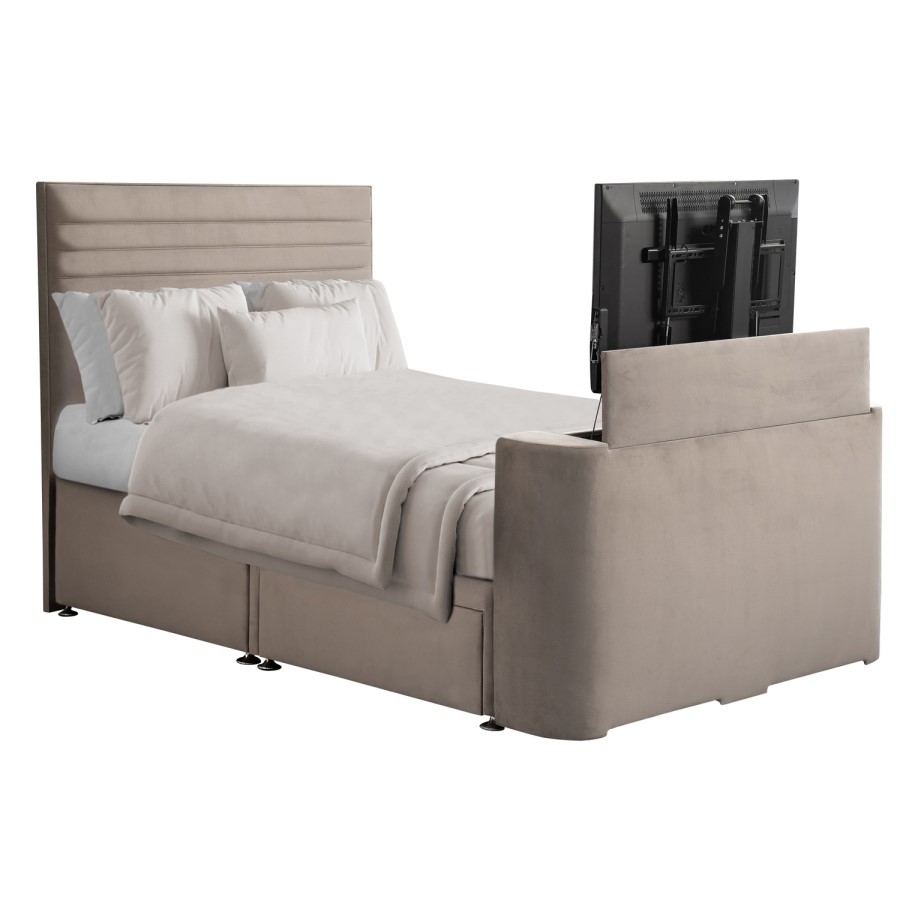 Mink Velvet Double Hybrid TV Bed Frame with Storage - Chic
