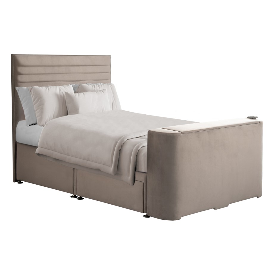 Mink Velvet King Size Hybrid TV Bed Frame with Storage - Chic