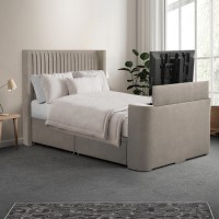 Beige Fabric Double Hybrid TV Bed Frame with Storage - Orlando