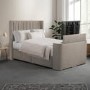 Beige Fabric Double Hybrid TV Bed Frame with Storage - Orlando