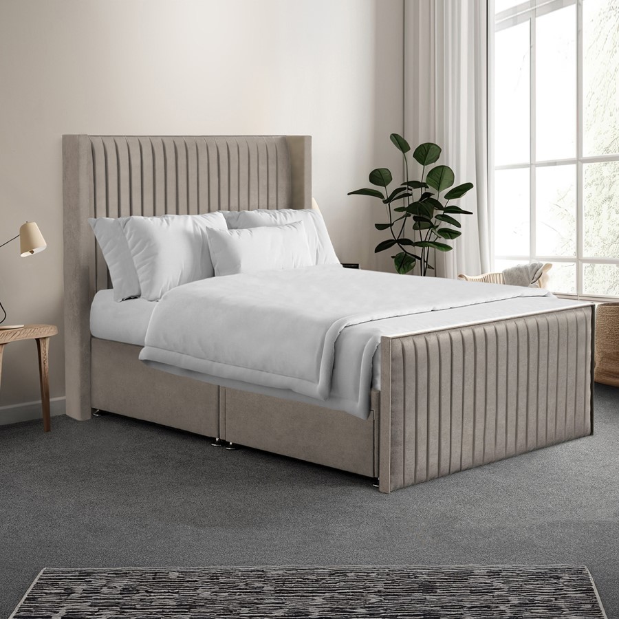 Beige Fabric Double Hybrid TV Bed Frame with Storage - Orlando